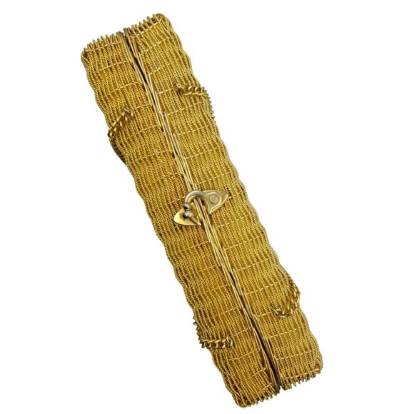 Vintage Gold Metallic Metal Woven Evening Box Purse With Top Clasp & Chain Strap - Picture 3 of 13